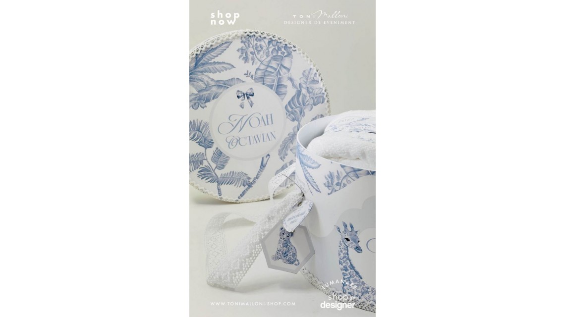 Set prima băiță Safari Blue personalizat băiat ritual după botez cu nașii 1